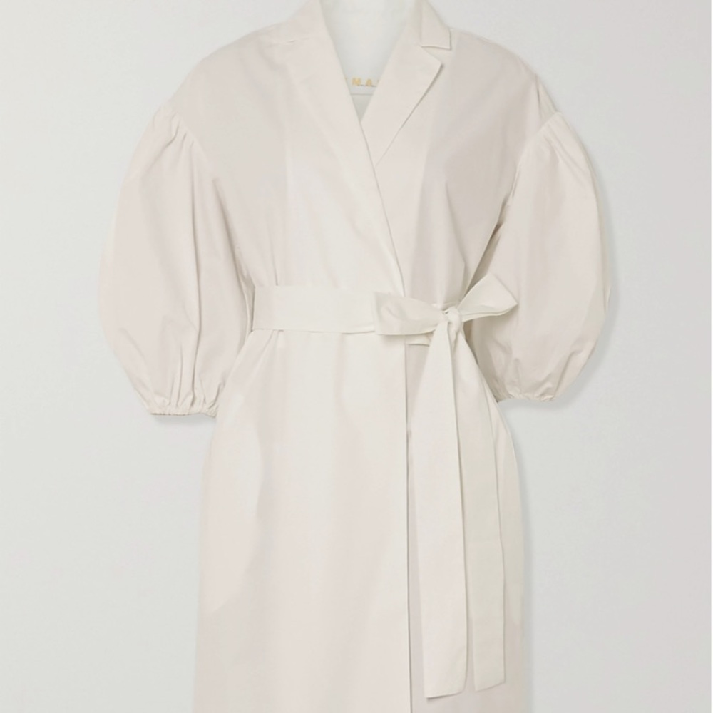 NEW Collared Balloon-Sleeve Cotton Wrap Dress